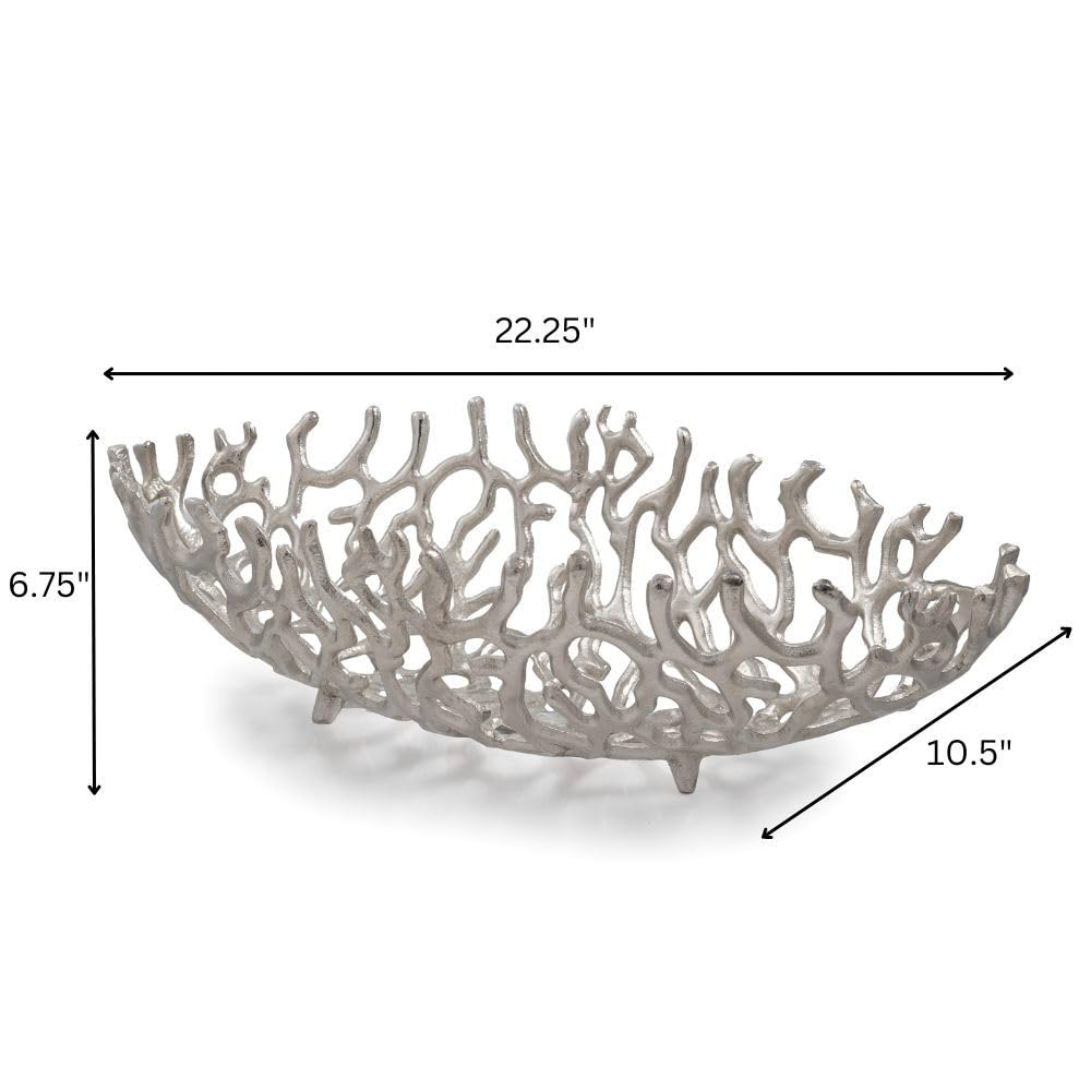 Coralino Oval Coral Bowl Silver 22.25in