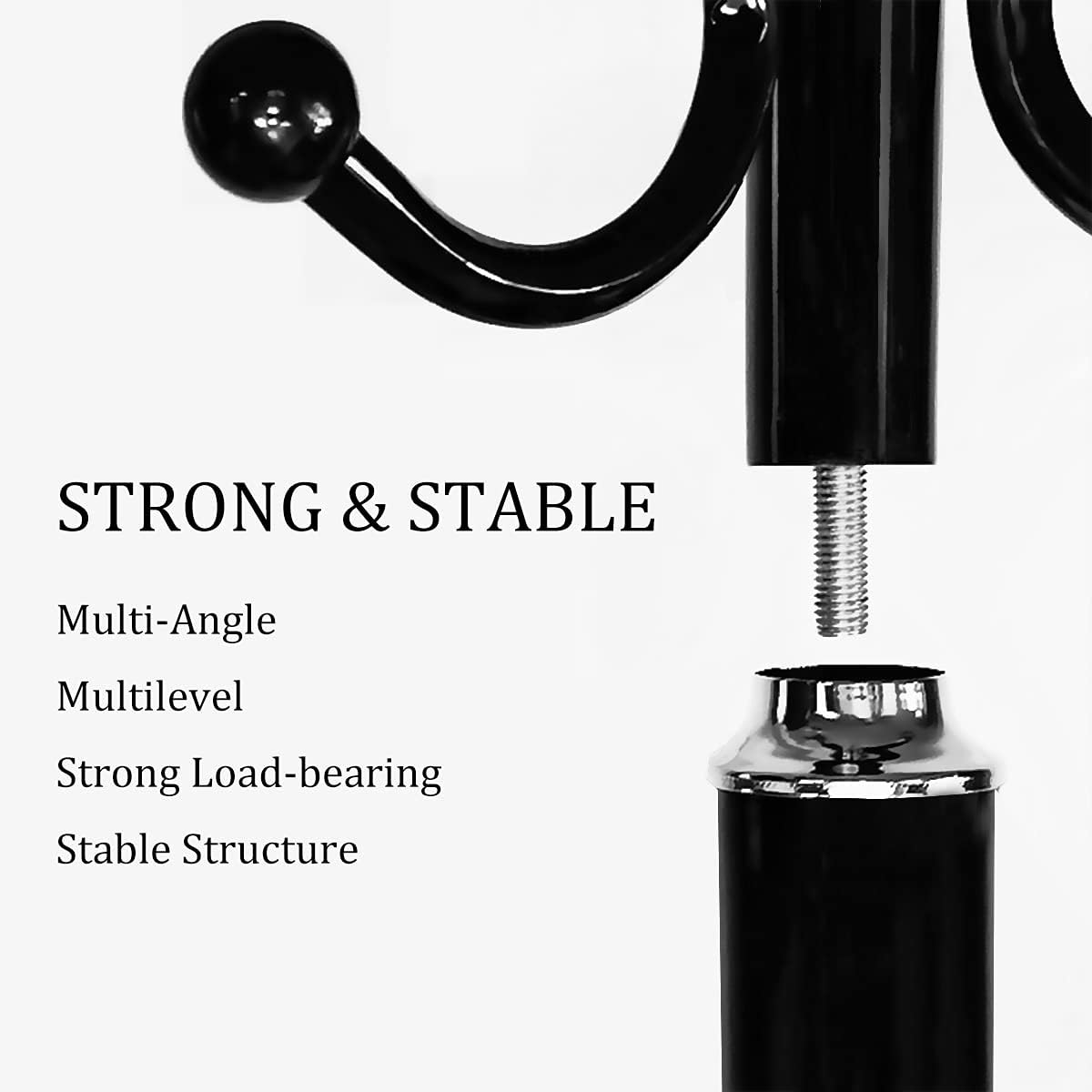 Metal Coat Rack Stand with Marble Base and 12 Hooks