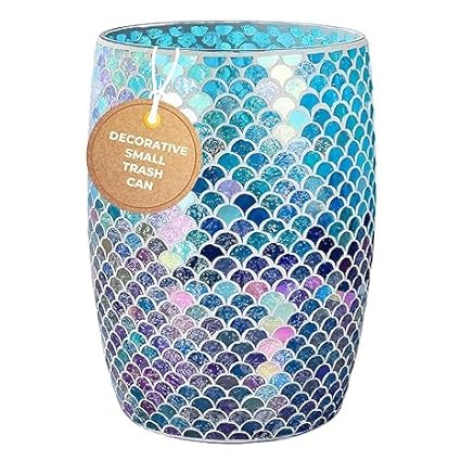 Modern Bathroom Trash Can Silver Mosaic Glass 5L
