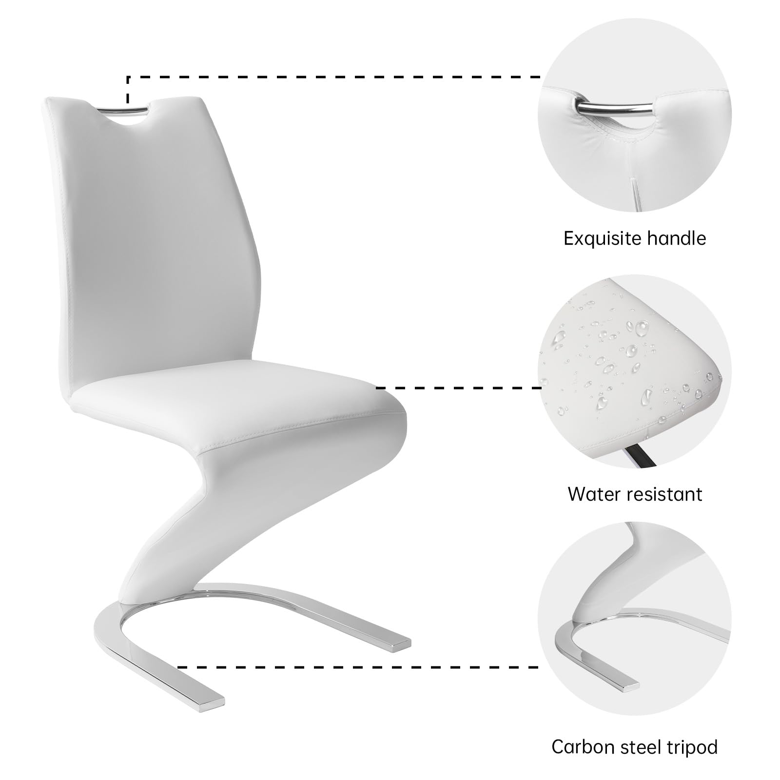 Mermaid Dining Chairs Set of 2 - White PU Leather Upholstered Side Chairs