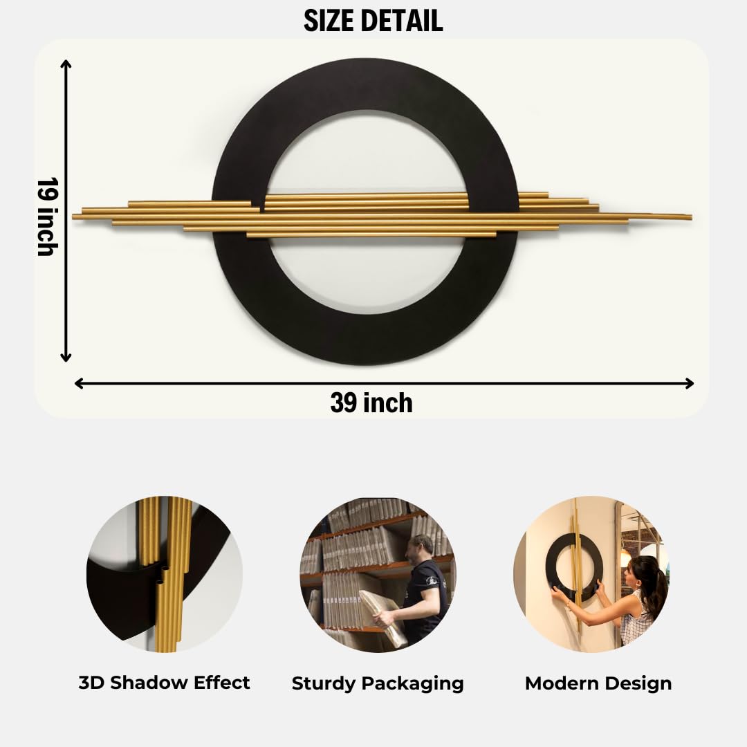 3D Black and Gold Metal Wall Art - 39 x 19 Inches