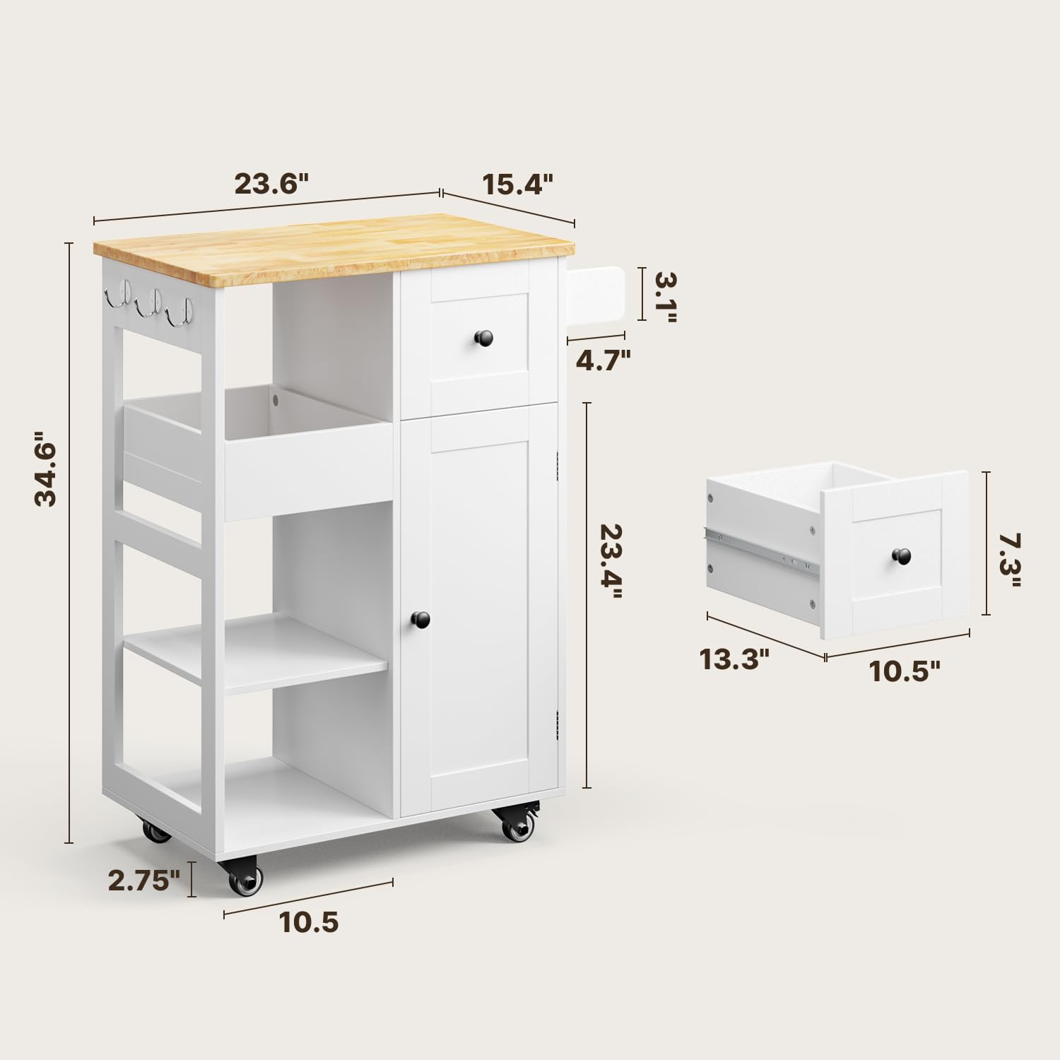 Kitchen Island Cart on Wheels with Drawers and Doors