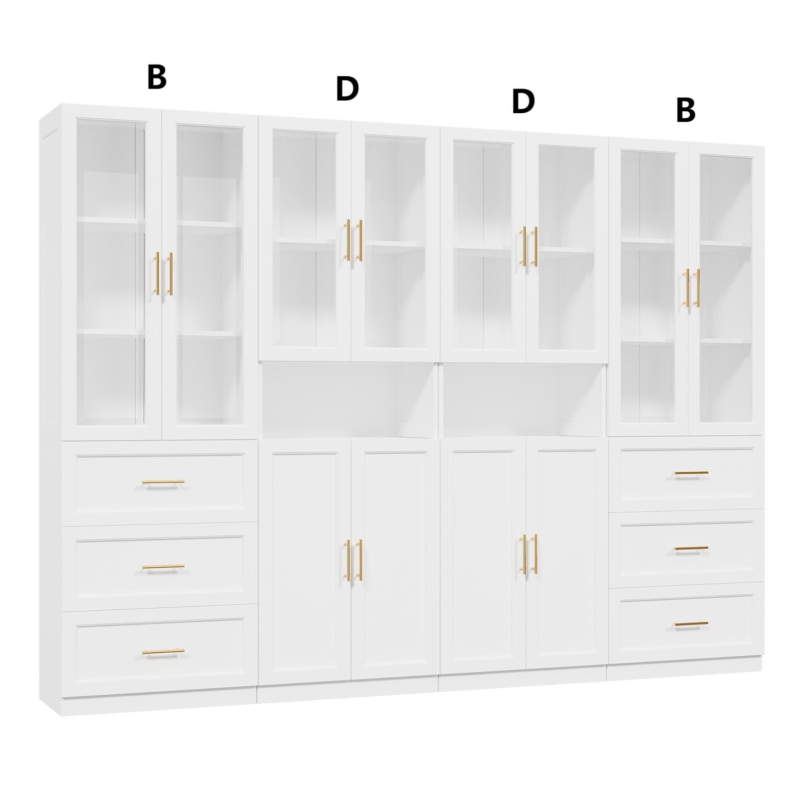 5-Tier Bookcase with Glass Doors and Drawers
