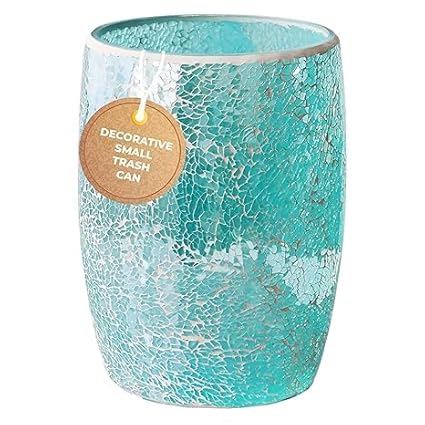 Modern Bathroom Trash Can Silver Mosaic Glass 5L