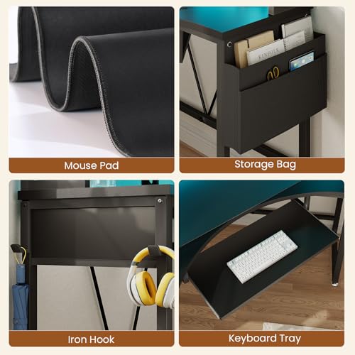 Corner Desk with Hutch and LED Lights
