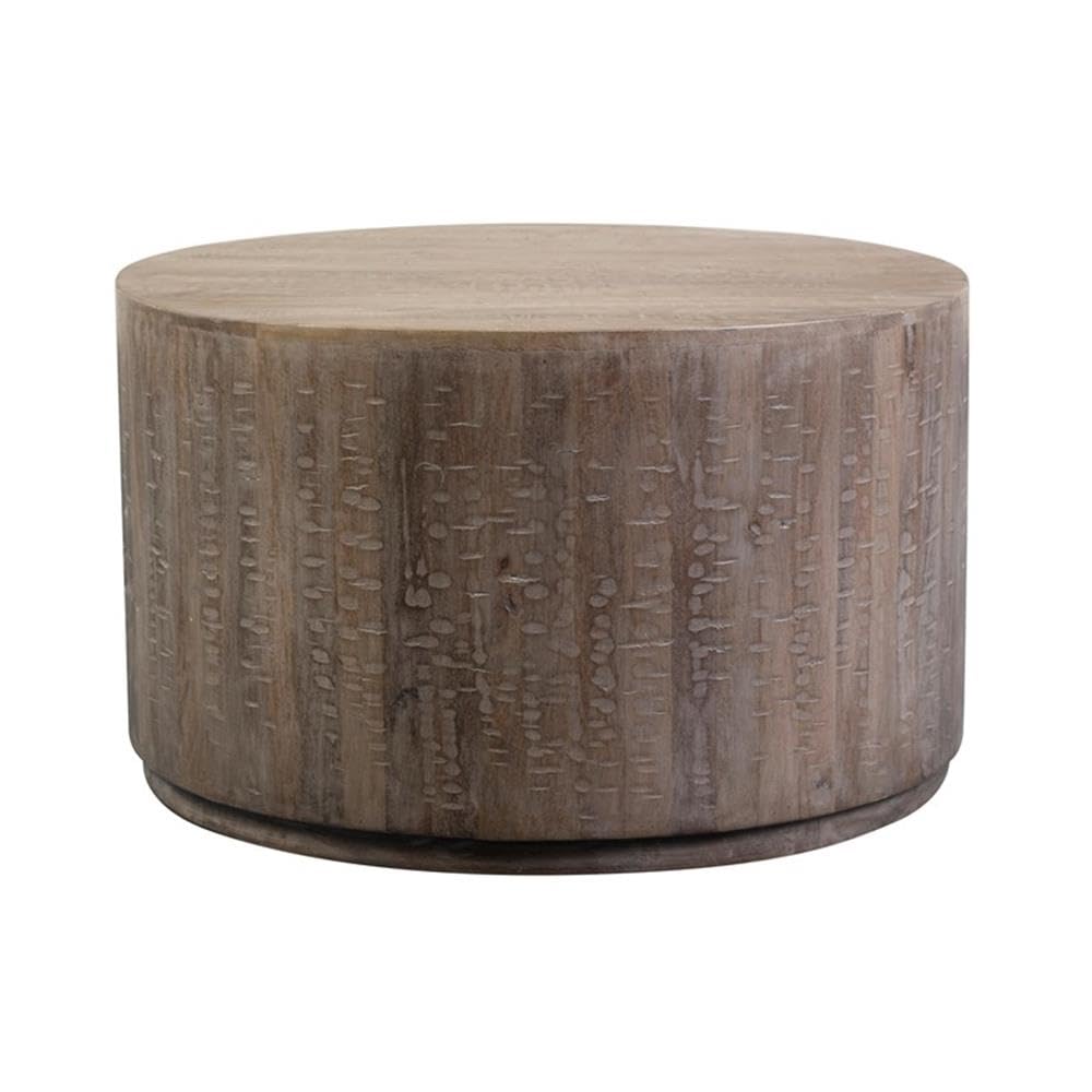 Round Drum Coffee Table Gray Wash Mango Wood