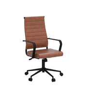 Leather Office Desk Chair Mid-Century Modern Ergonomic Executive Ribbed Swivel