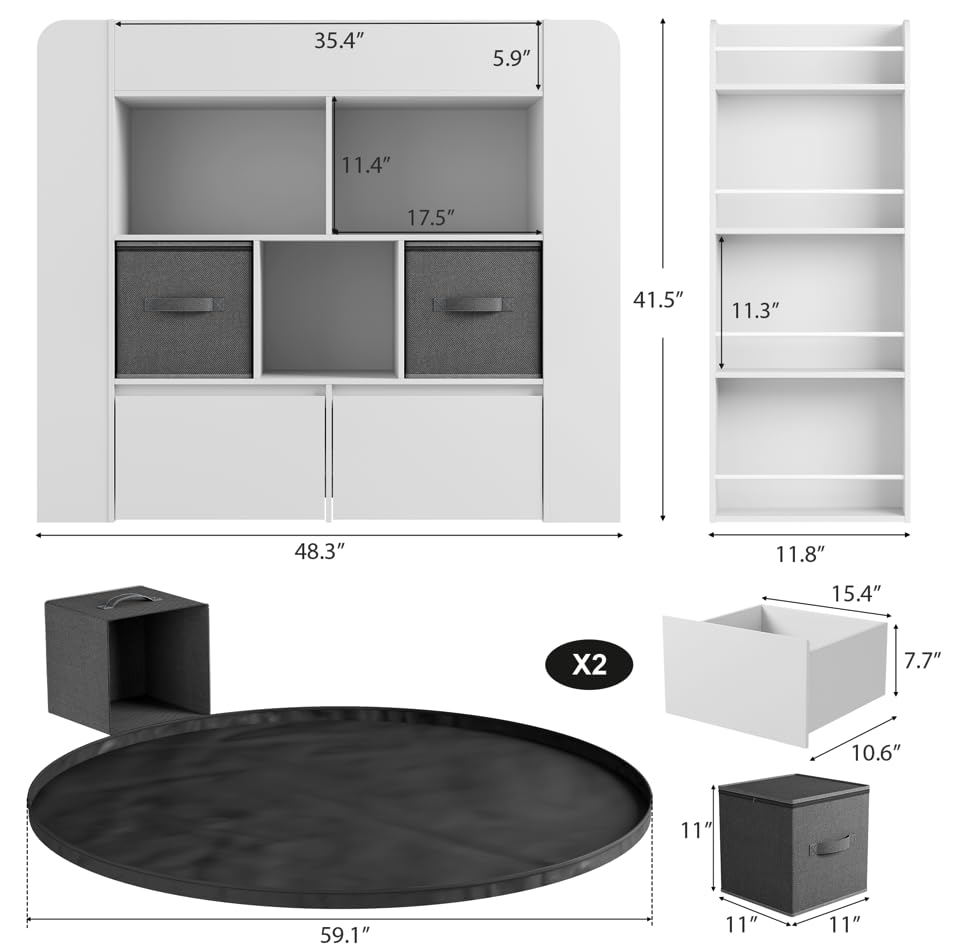 Kids Bookshelf with Toy Storage and Play Mat