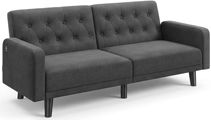 63" Convertible Futon Sofa Bed with USB Ports