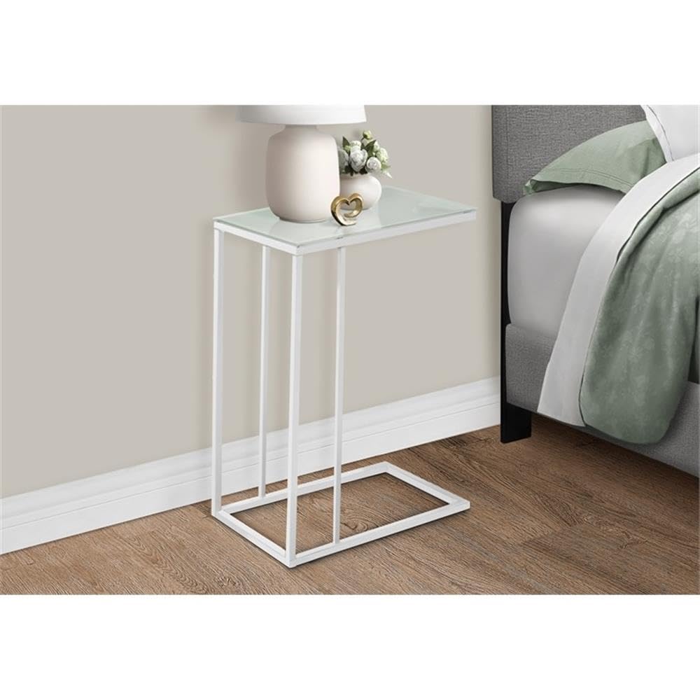 Frosted Glass Accent Table White Metal