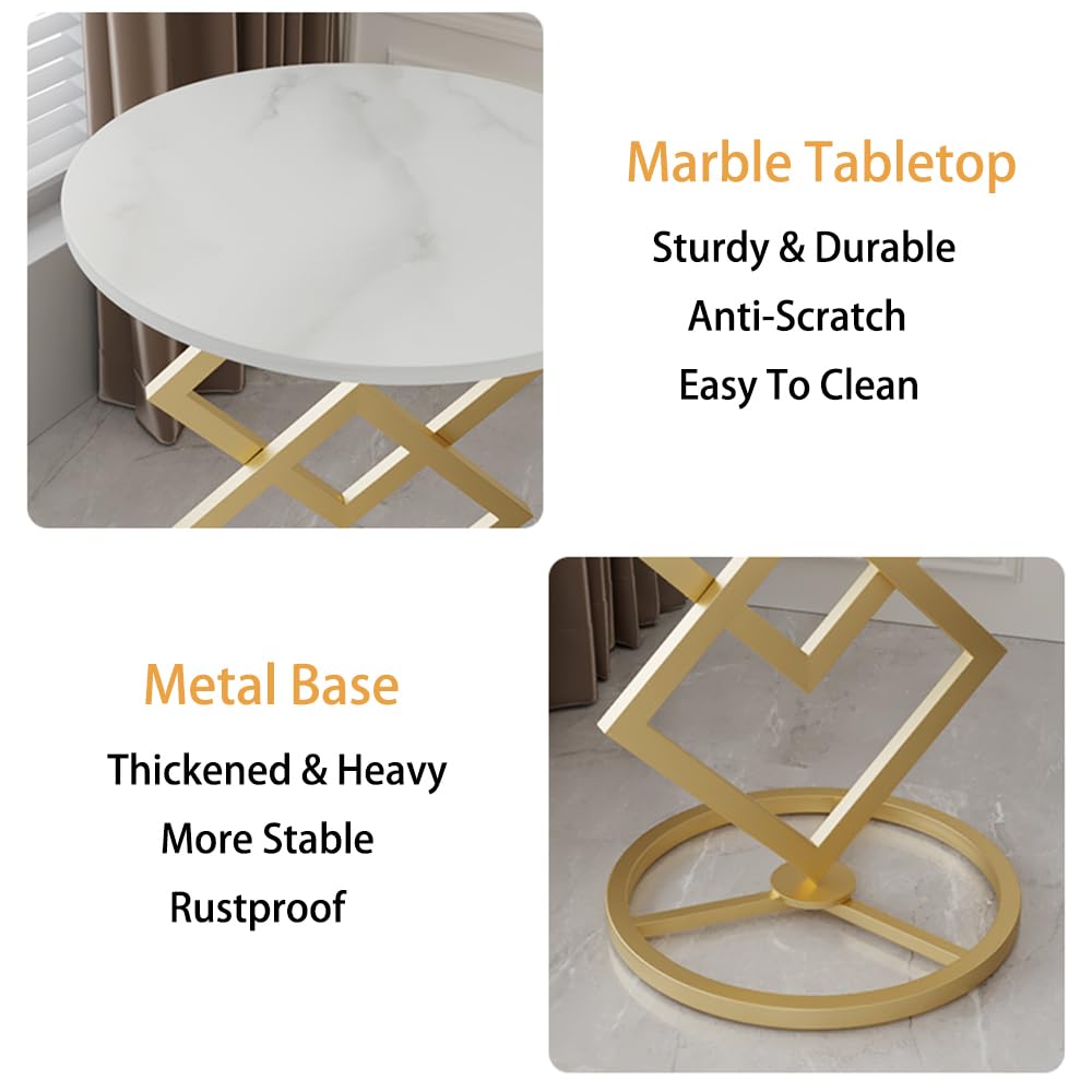 Round Marble Side Table with Metal Base