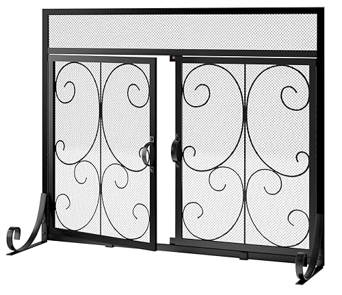 Flat Fireplace Screen with Scroll Design