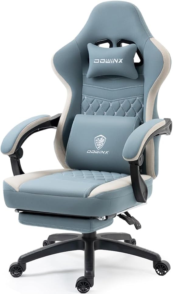 Breathable Fabric Gaming Chair with Gel Pad and Footrest