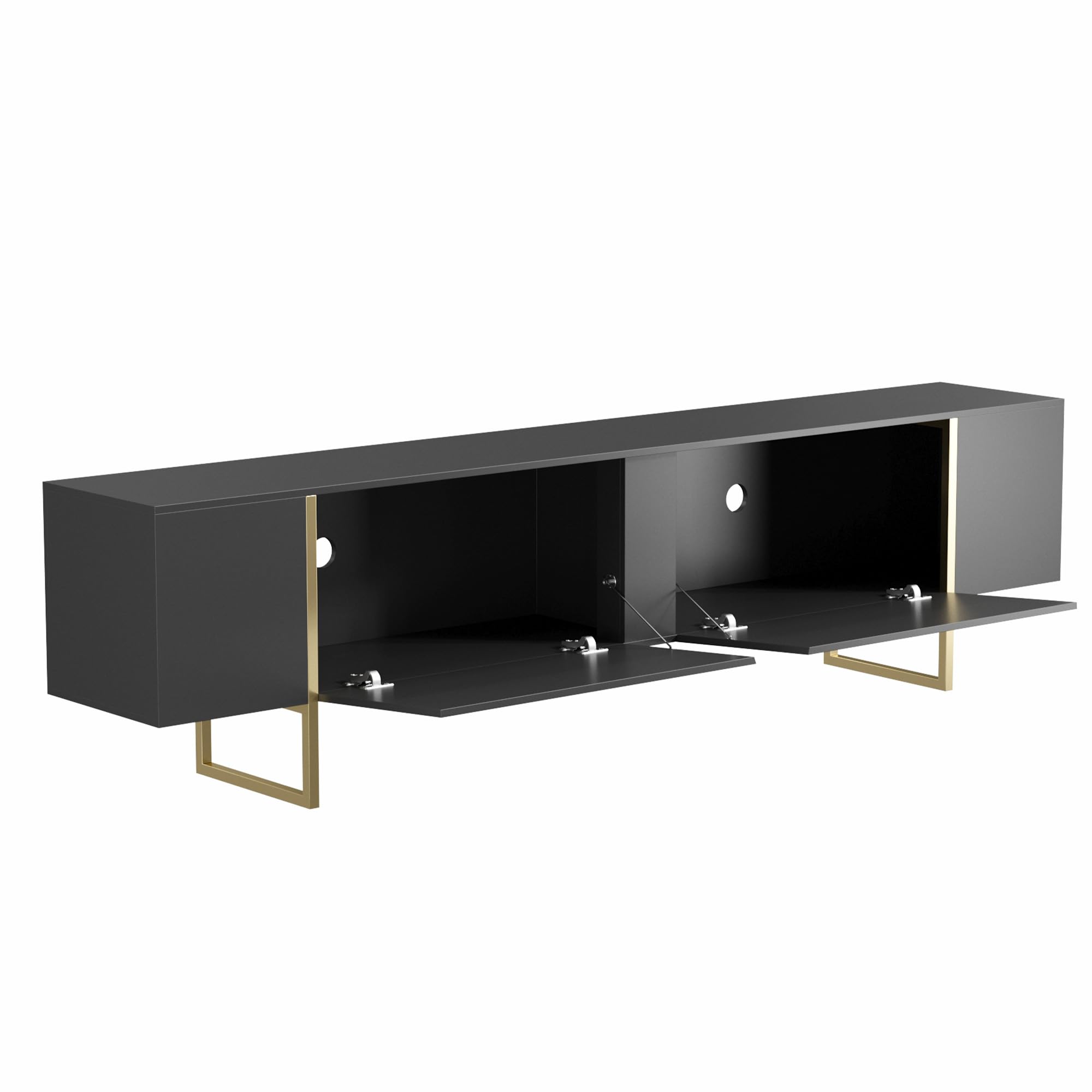 71" TV Stand with Gold Legs and Storage Doors
