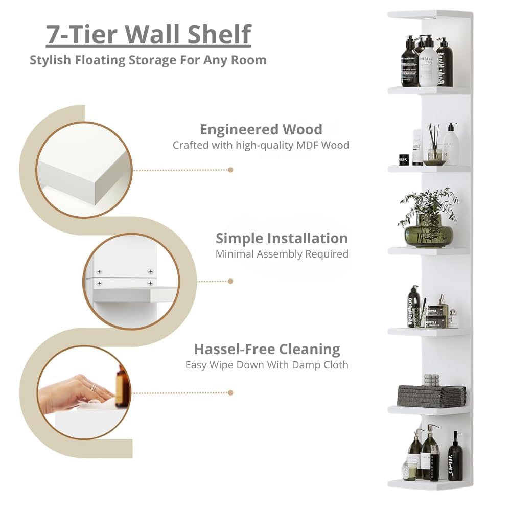 7-Tier Floating Wall Shelf with LED Lights