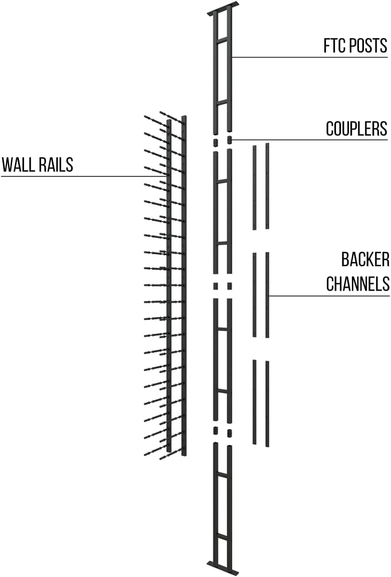 Floor-to-Ceiling Wine Rack - Double Deep Wall Mount - 42 Bottle Capacity