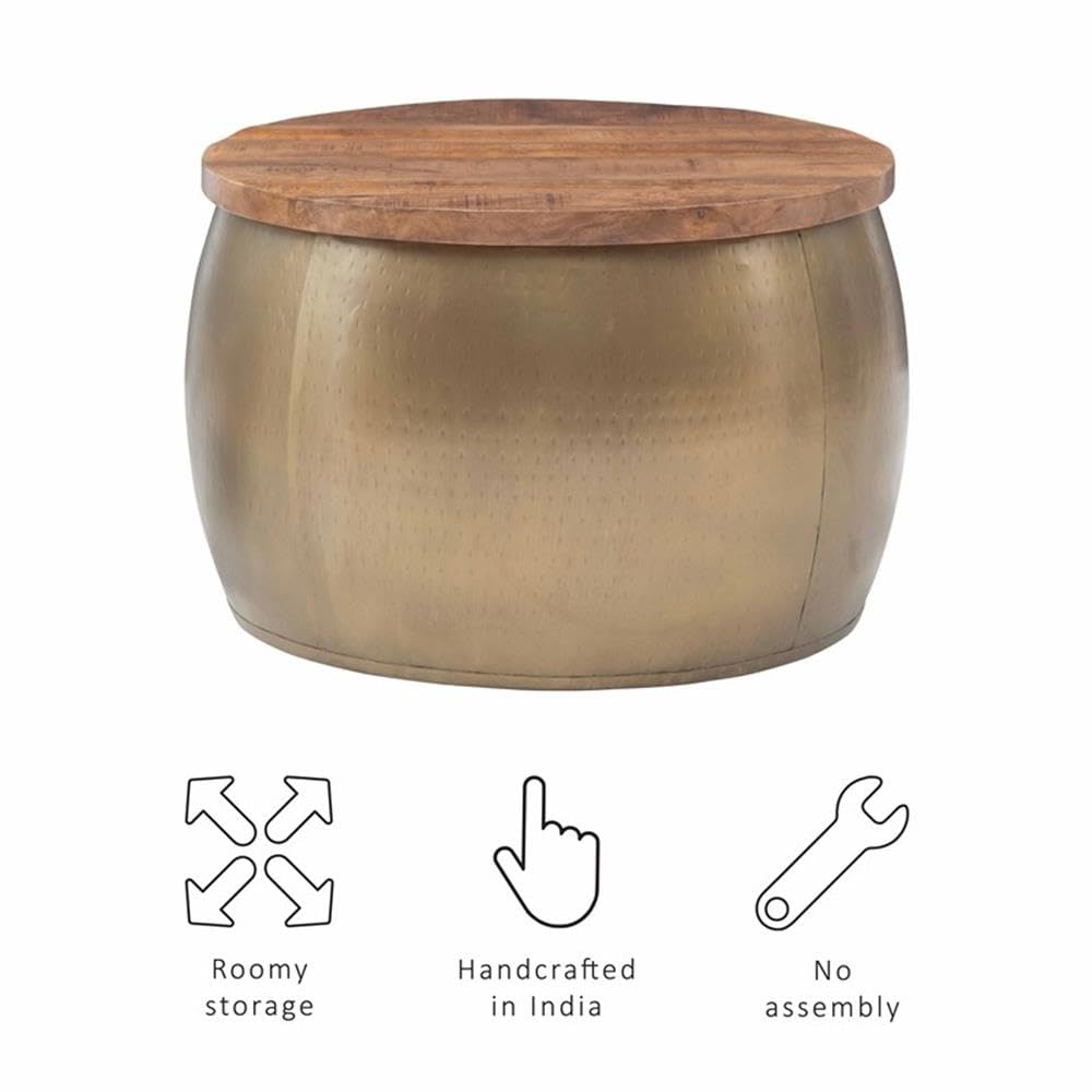 Modern Large Wood and Metal Drum Table with Storage