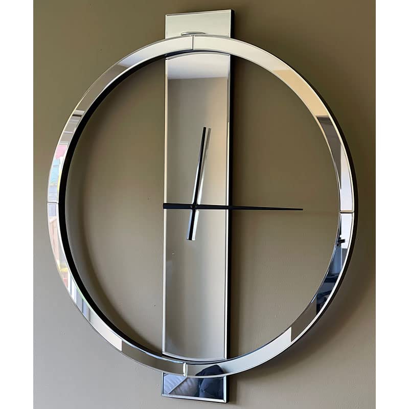 Mirrored Wall Clock 23" Round Contemporary Design