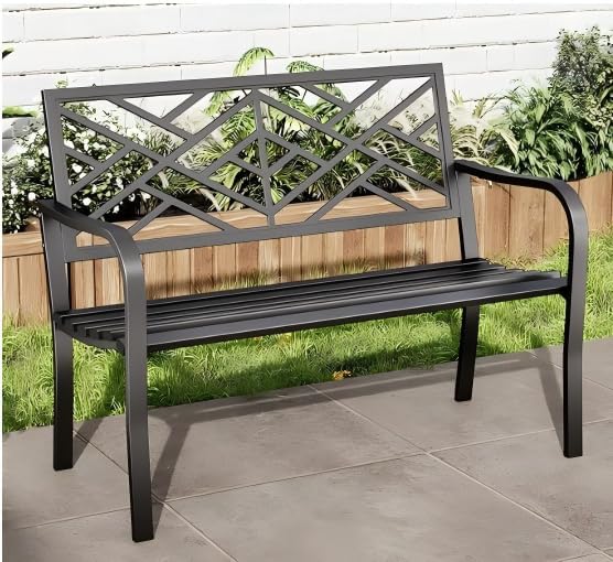 Cast Iron Outdoor Garden Bench with Floral Pattern