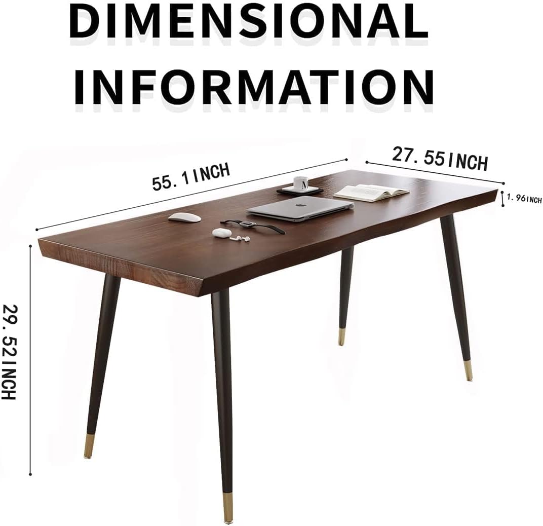 55" Standing Desk Study Computer Desk - Black Metal Frame Solid Wood