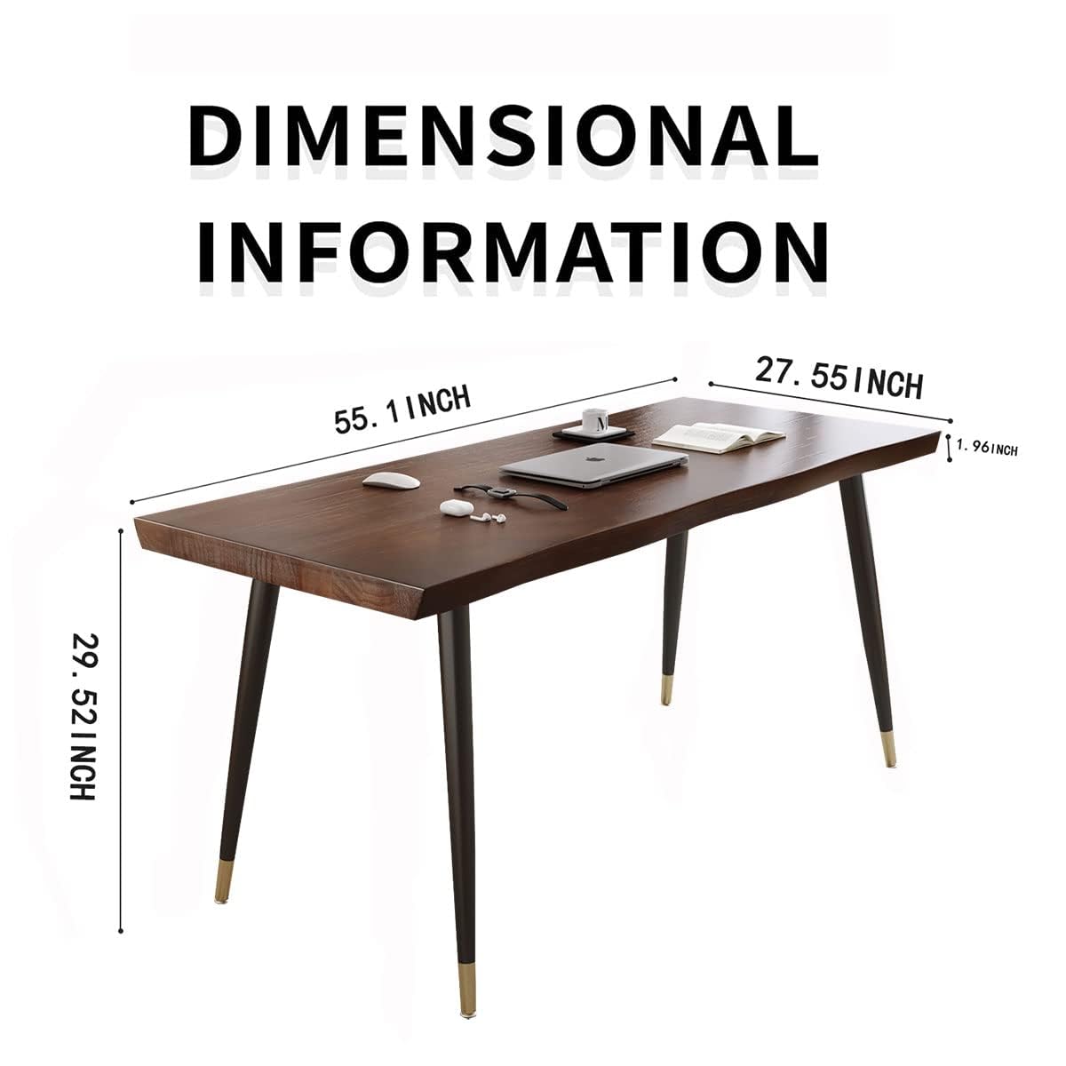 55" Standing Desk Study Computer Desk - Black Metal Frame Solid Wood