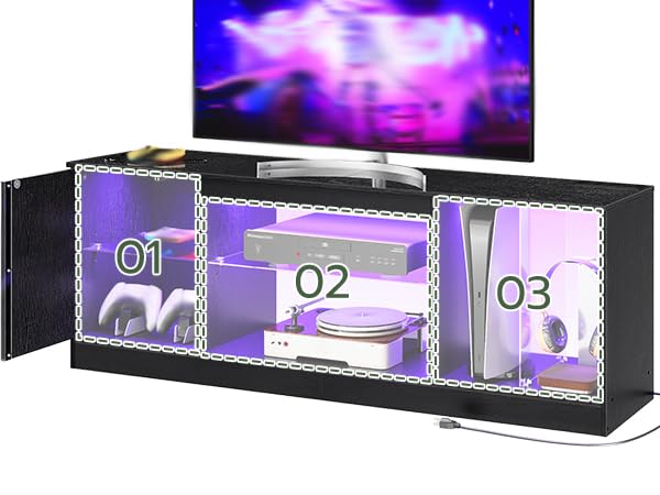 55 Inch TV Stand with LED Lights and Power Outlets