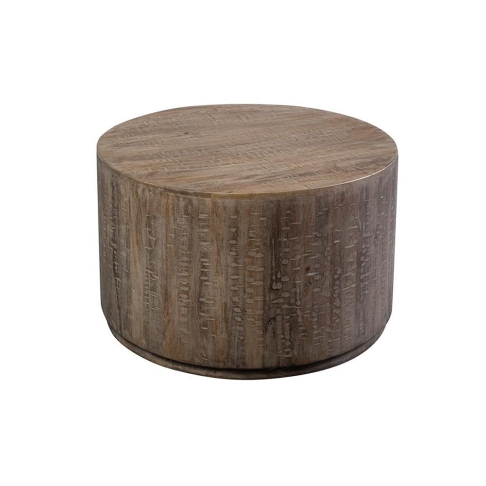 Round Drum Coffee Table Gray Wash Mango Wood