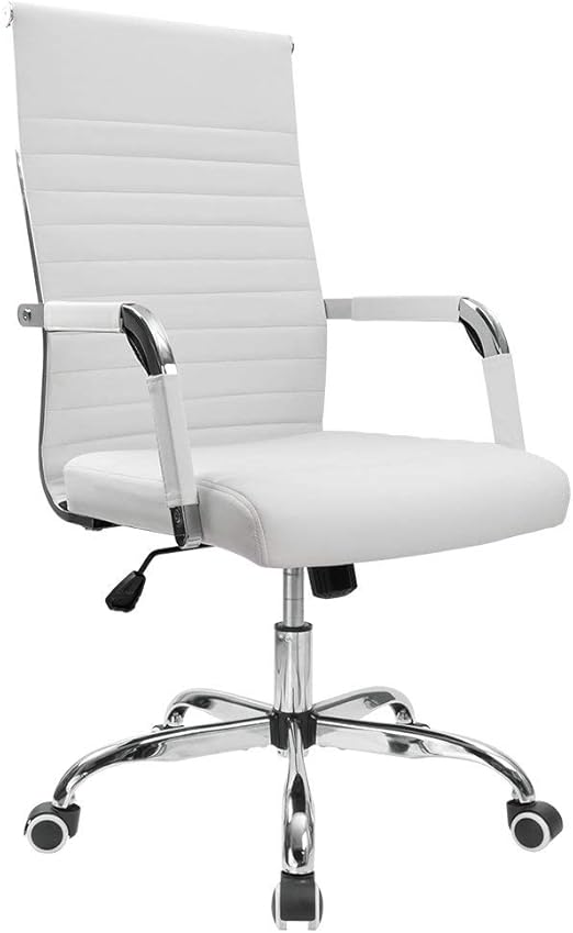 Ribbed Office Chair Mid-Back Leather Executive Swivel Chair with Arms