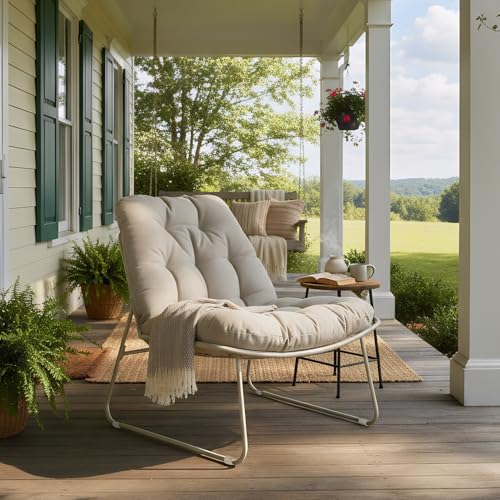 Outdoor Metal Lounge Chair with Cushion - Weather Resistant Patio Furniture