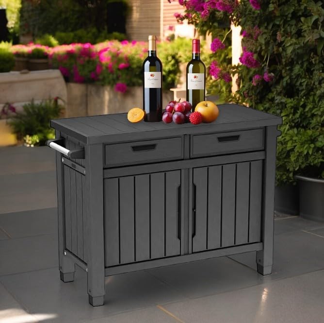 Outdoor Grill Table with Storage and Drawers - Graphite Gray
