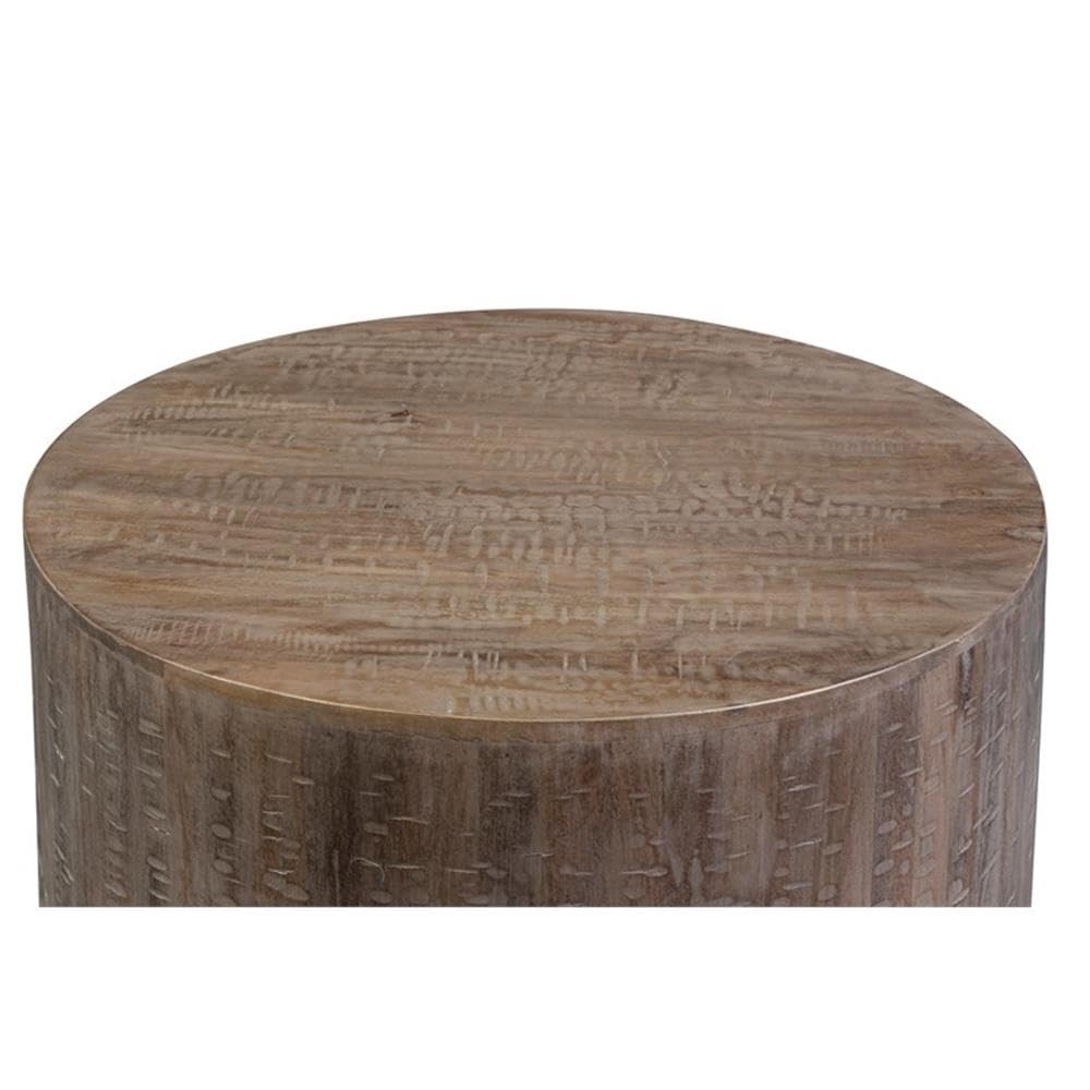 Round Mango Wood Coffee Table Gray Wash Finish 30 Inch