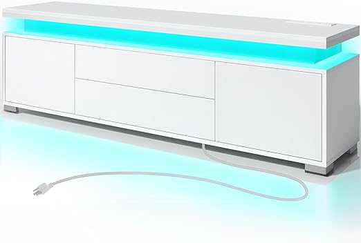 TV Stand with Power Outlet and LED Lights