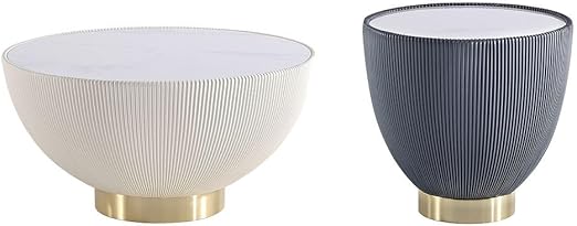 Modern Anderson Coffee Table and End Table Set - Cream Leatherette with Faux Marble Top