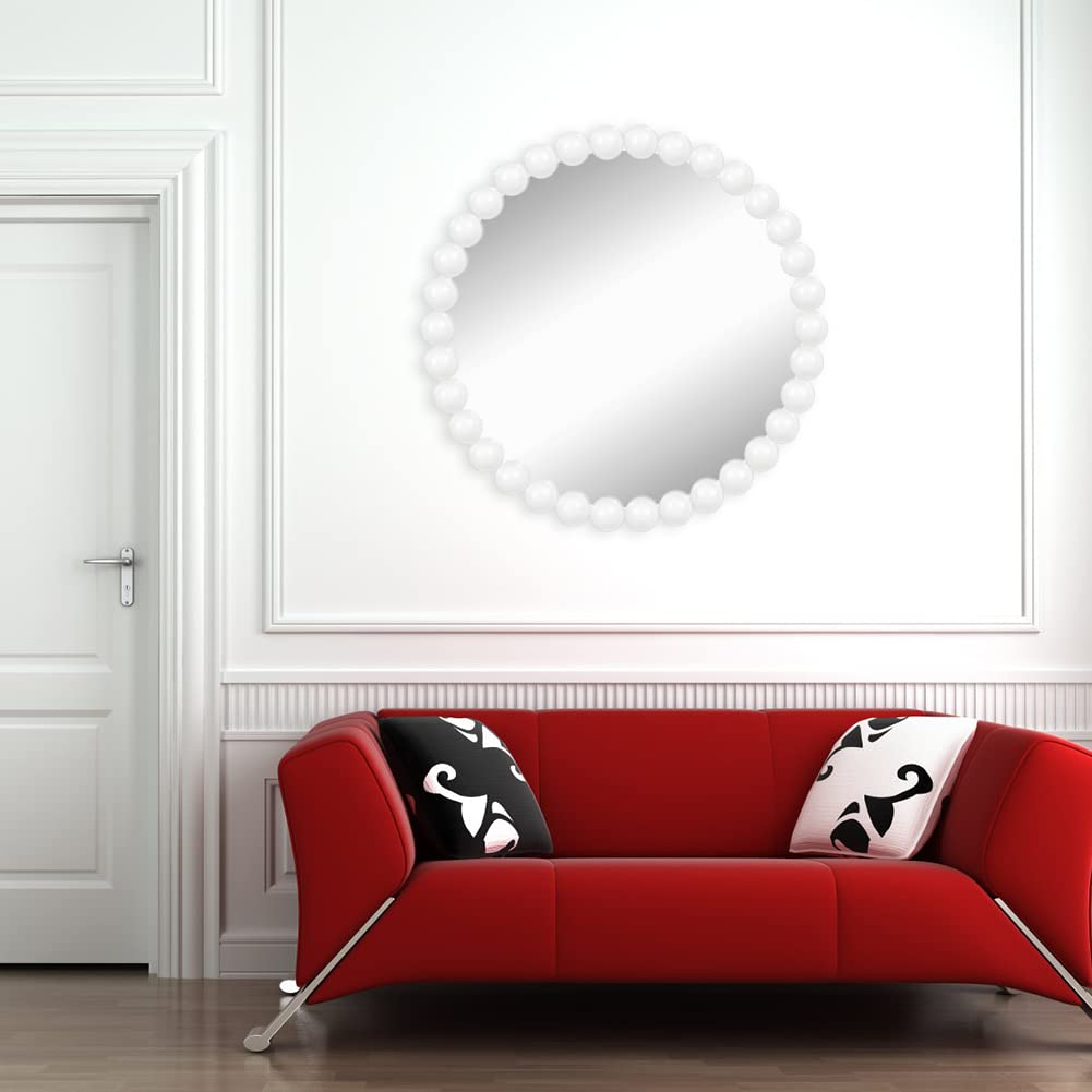 24" White Beaded Round Wall Mirror
