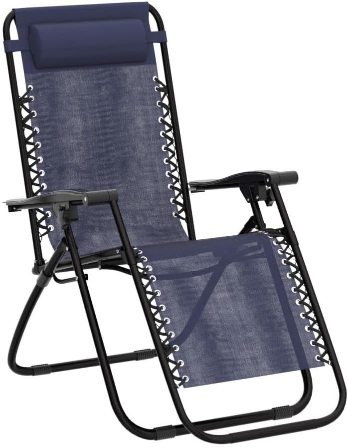 Devoko Patio Zero Gravity Chair Outdoor Folding Adjustable Reclining Chairs Pool Side Using Lawn Lounge Chair with Pillow Set of 2 (Dark Blue)