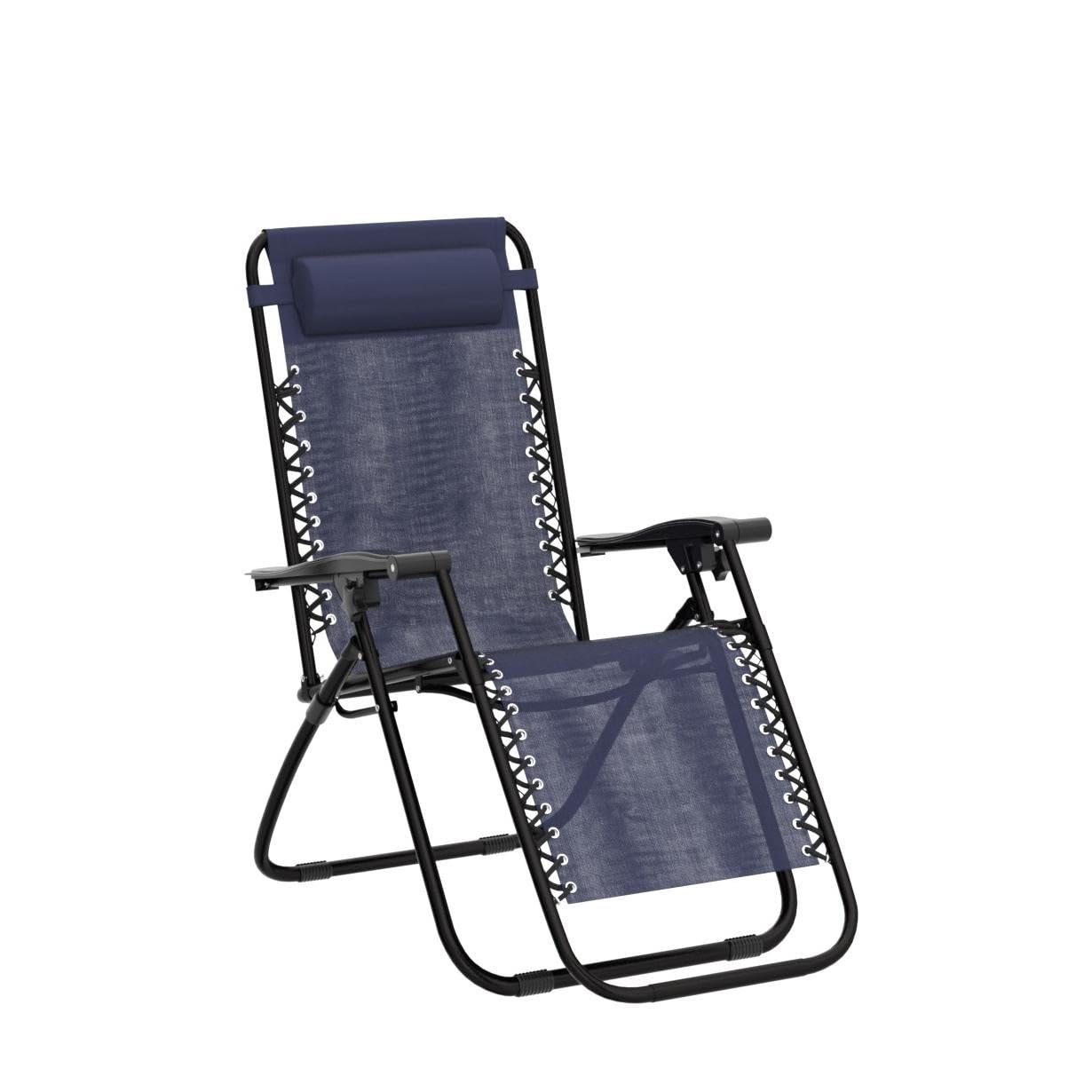 Devoko Patio Zero Gravity Chair Outdoor Folding Adjustable Reclining Chairs Pool Side Using Lawn Lounge Chair with Pillow Set of 2 (Dark Blue)