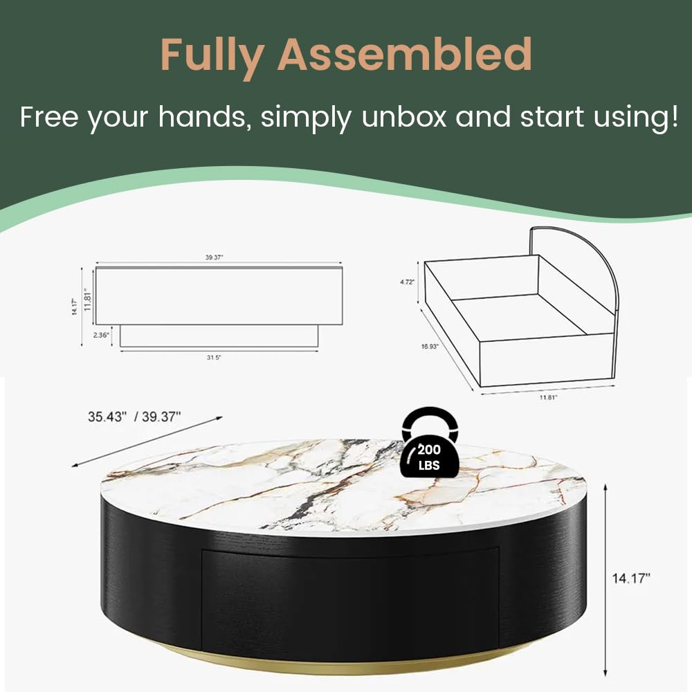 Round Coffee Table with Storage Drawers