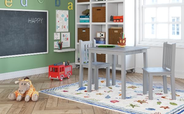 Kids Wooden Table and 2 Chairs Set Grey