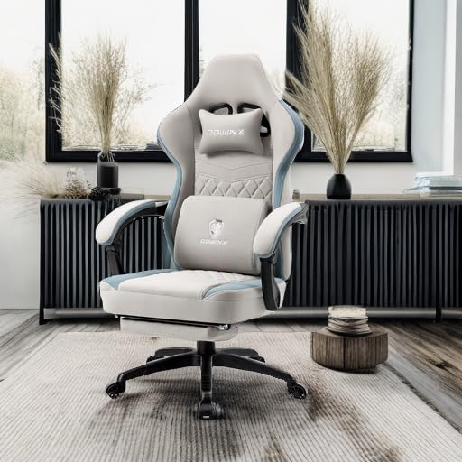 Breathable Fabric Gaming Chair with Gel Pad and Footrest