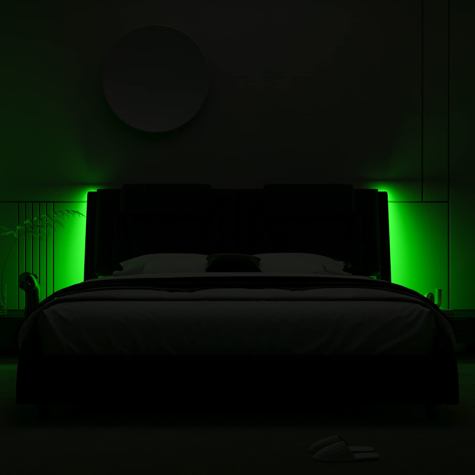 Modern Upholstered Platform Bed Frame with Adjustable LED Headboard - Queen