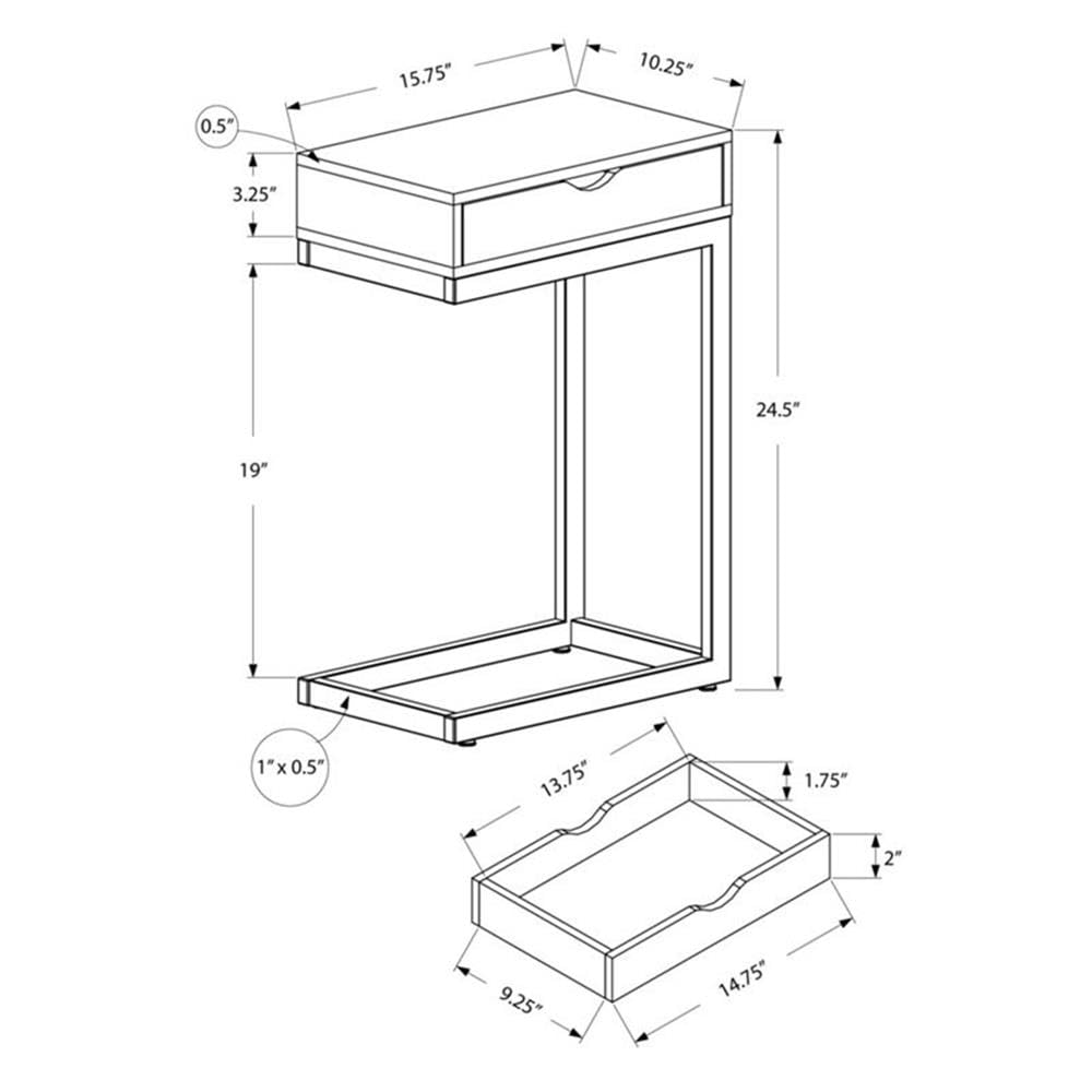 Grey Cement C-Table with Drawer