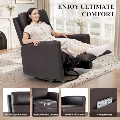Leather Recliner Chair - Swivel Rocker with Ergonomic High Backrest