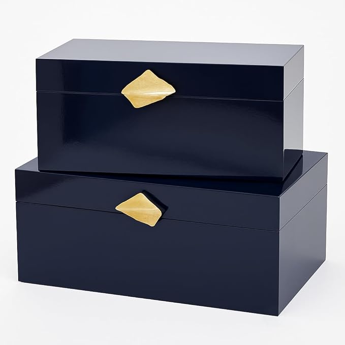 Decorative Wooden Storage Boxes with Gold Accent - Set of 2