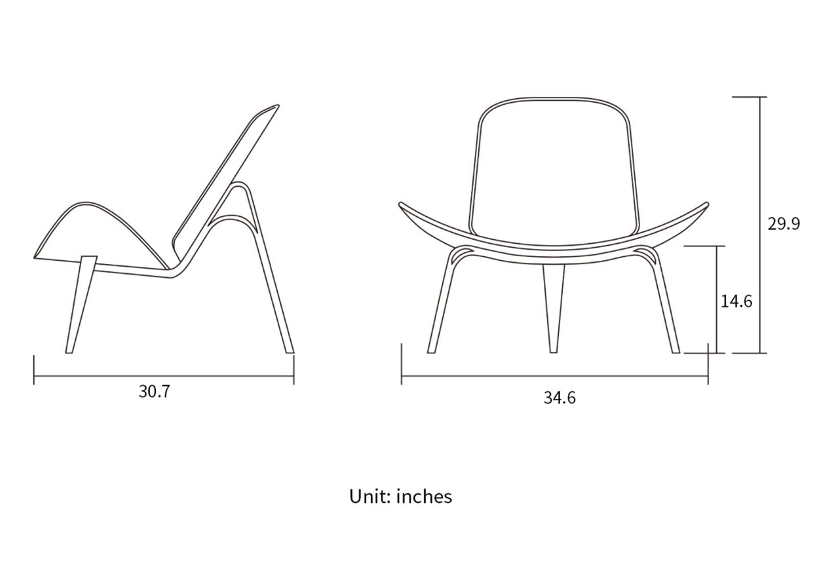 Hans Wegner Style Shell Chair - Ash Plywood White Faux Leather Accent Chair