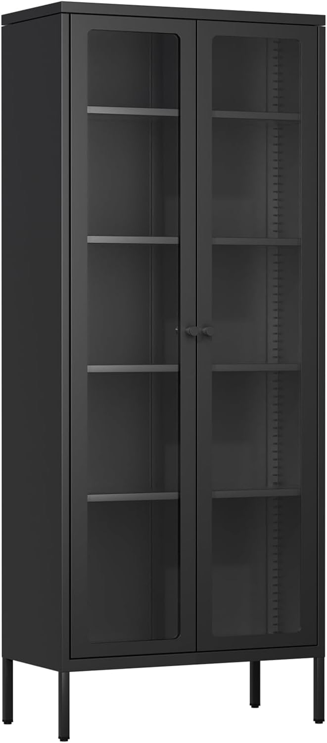 5-Tier Glass Display Cabinet with Adjustable Shelves