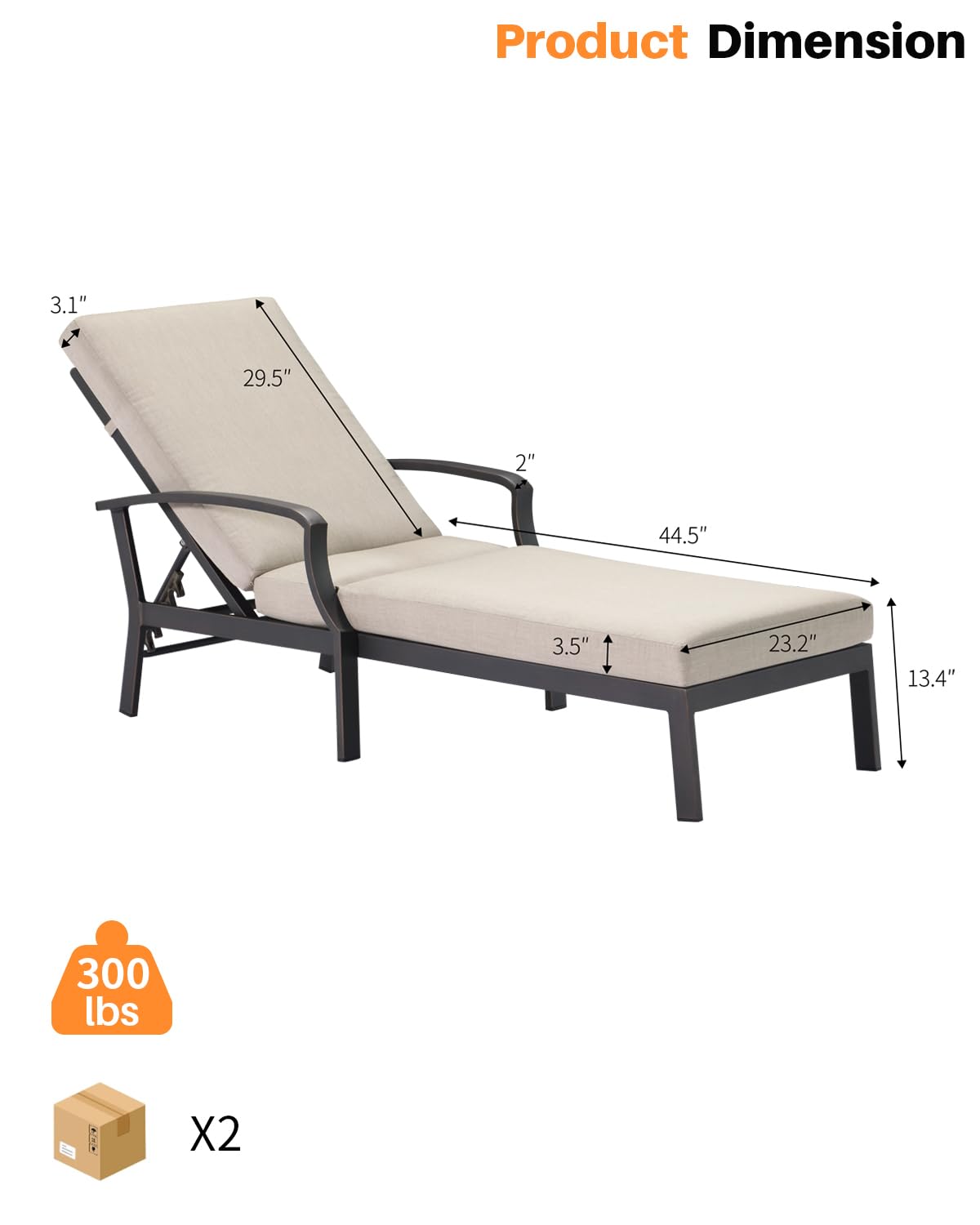 2-Piece Aluminum Patio Chaise Lounge Set with Cushions