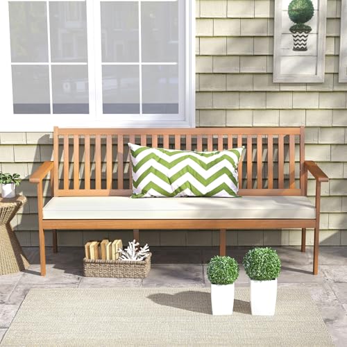 3-Person Acacia Wood Outdoor Bench with Cushion