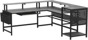 L-Shaped Gaming Desk with Power Outlets and LED Strip