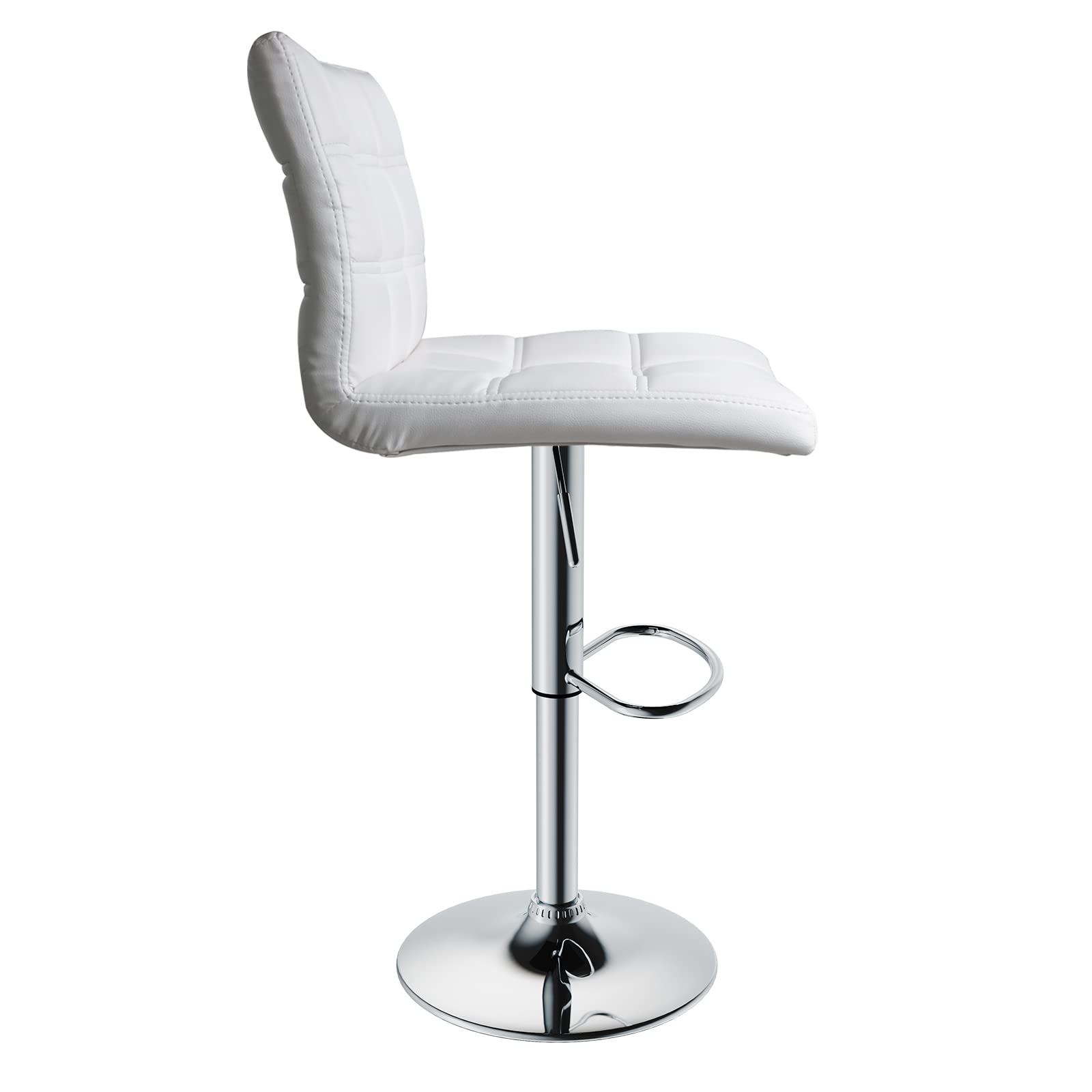 Leopard Modern Square PU Leather Adjustable Bar Stools with Back, Square Back Bar Stools Set of 2, Bar Height Swivel Barstools for Kitchen Counter (White)