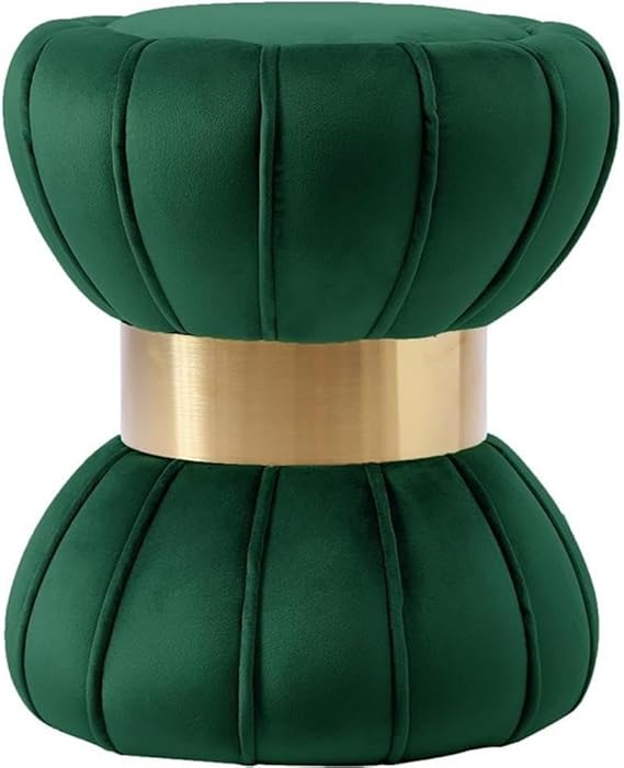Velvet Hourglass Ottoman with Gold Stainless Steel Band
